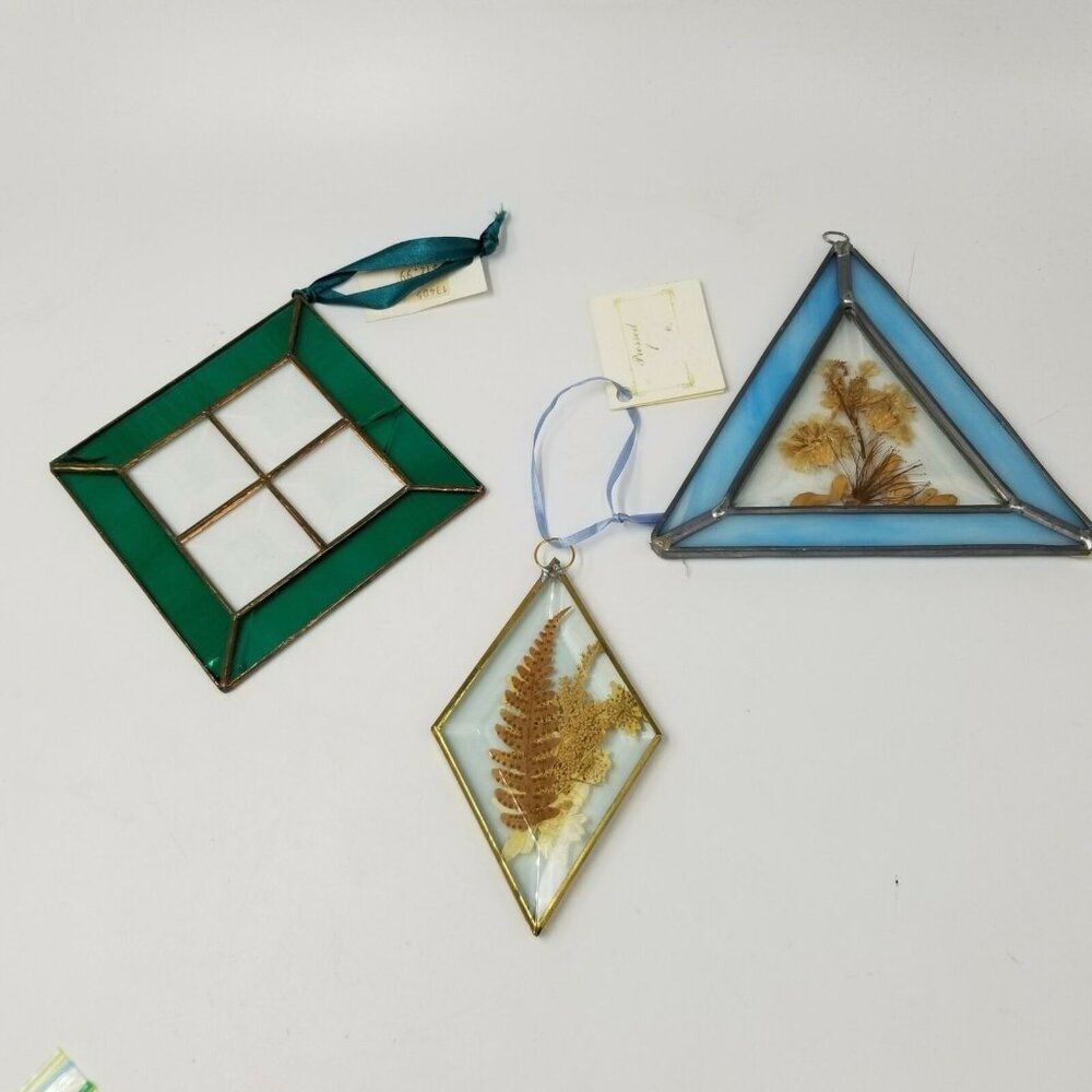 Vtg Studio Work Stained Glass Pressed Flowers Cape Cod Caryn Samuell Lot 3 New
